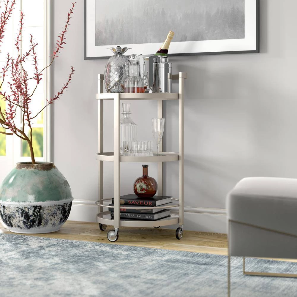 Buy ⌛ Hause Satin Nickel Bar Cart with Mirrored Shelf by Meyer&Cross ❤️ 4 Buy ⌛ Hause Satin Nickel Bar Cart with Mirrored Shelf by Meyer&Cross ❤️ - Image 3