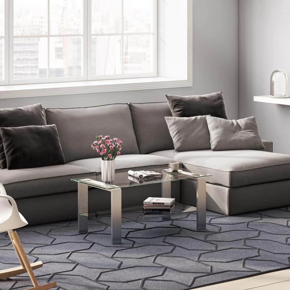 Buy 🔥 Asta 40 in. Satin Nickel/Clear Medium Rectangle Glass Coffee Table with Shelf by Meyer&Cross ✔️ 7 Buy 🔥 Asta 40 in. Satin Nickel/Clear Medium Rectangle Glass Coffee Table with Shelf by Meyer&Cross ✔️ - Image 5