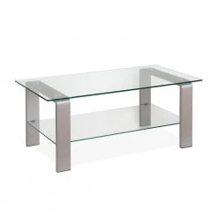 Buy ๐ฅ Asta 40 in. Satin Nickel/Clear Medium Rectangle Glass Coffee Table with Shelf by Meyer&Cross โ๏ธ
