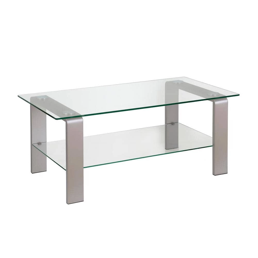 Buy 🔥 Asta 40 in. Satin Nickel/Clear Medium Rectangle Glass Coffee Table with Shelf by Meyer&Cross ✔️ 4 Buy 🔥 Asta 40 in. Satin Nickel/Clear Medium Rectangle Glass Coffee Table with Shelf by Meyer&Cross ✔️ - Image 2