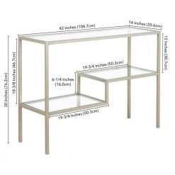 Flash Sale 🎁 Lovett 42 in. Satin Nickel Rectangle Glass Console Table with Glass Shelves by Meyer&Cross 🔔 -Outlet Camden Isle Store satin nickel meyer cross console tables at0846 44 1000