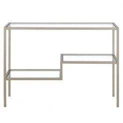 Flash Sale 🎁 Lovett 42 in. Satin Nickel Rectangle Glass Console Table with Glass Shelves by Meyer&Cross 🔔 -Outlet Camden Isle Store satin nickel meyer cross console tables at0846 4f 1000