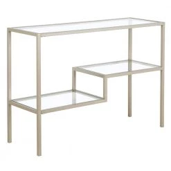 Flash Sale 🎁 Lovett 42 in. Satin Nickel Rectangle Glass Console Table with Glass Shelves by Meyer&Cross 🔔