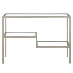 Flash Sale 🎁 Lovett 42 in. Satin Nickel Rectangle Glass Console Table with Glass Shelves by Meyer&Cross 🔔 -Outlet Camden Isle Store satin nickel meyer cross console tables at0846 c3 1000