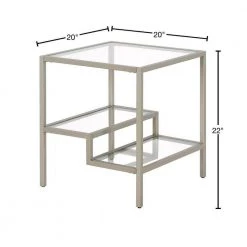 Promo ⭐ Lovett 20 in. Satin Nickel Square Glass Side Table with Glass Shelves by Meyer&Cross ❤️ 12 Promo ⭐ Lovett 20 in. Satin Nickel Square Glass Side Table with Glass Shelves by Meyer&Cross ❤️ -Outlet Camden Isle Store satin nickel meyer cross end side tables st0848 40 1000