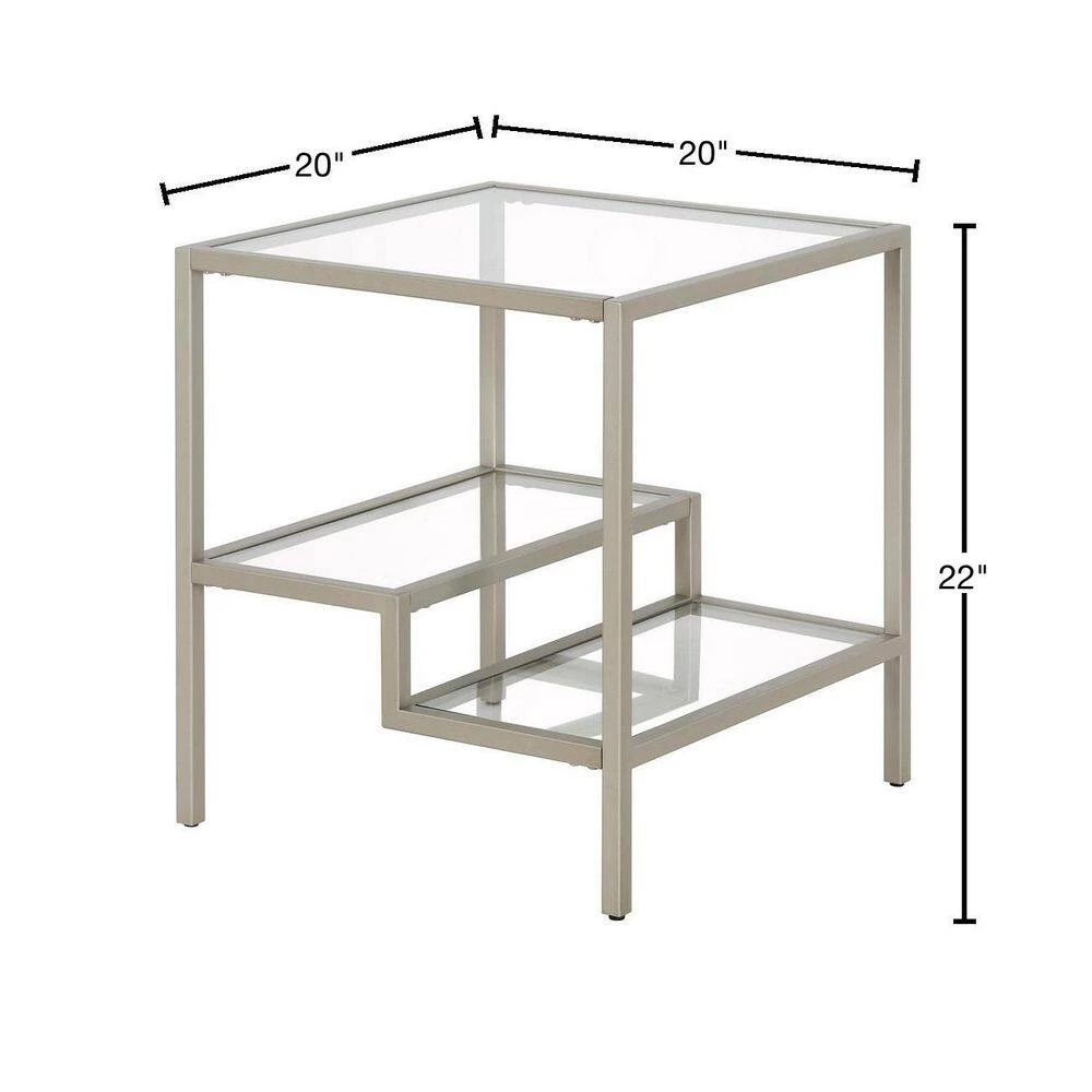 Promo ⭐ Lovett 20 in. Satin Nickel Square Glass Side Table with Glass Shelves by Meyer&Cross ❤️ 5 Promo ⭐ Lovett 20 in. Satin Nickel Square Glass Side Table with Glass Shelves by Meyer&Cross ❤️ - Image 3