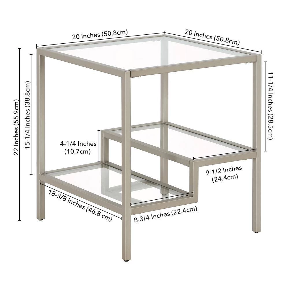 Promo ⭐ Lovett 20 in. Satin Nickel Square Glass Side Table with Glass Shelves by Meyer&Cross ❤️ 9 Promo ⭐ Lovett 20 in. Satin Nickel Square Glass Side Table with Glass Shelves by Meyer&Cross ❤️ - Image 7