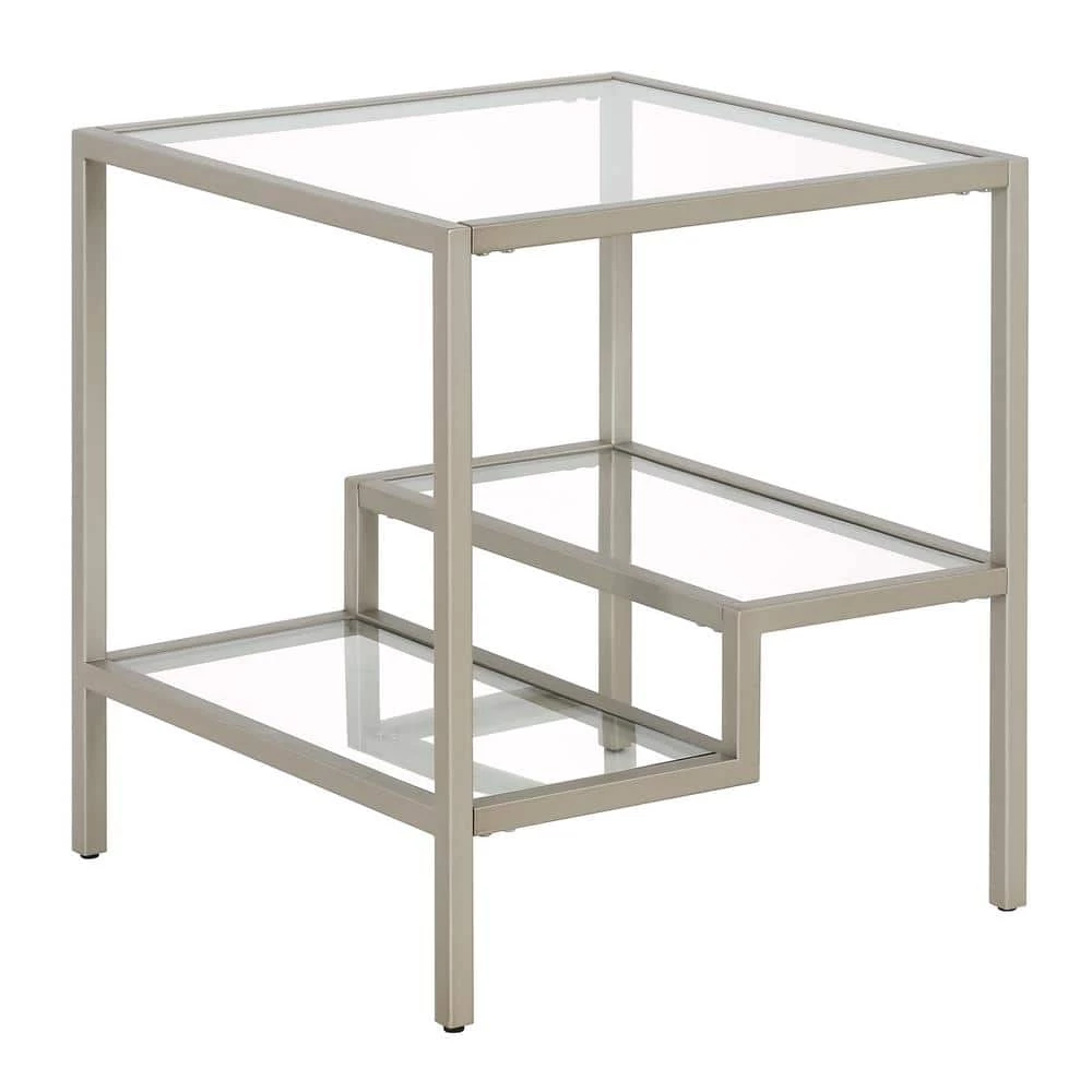 Promo ⭐ Lovett 20 in. Satin Nickel Square Glass Side Table with Glass Shelves by Meyer&Cross ❤️ 3 Promo ⭐ Lovett 20 in. Satin Nickel Square Glass Side Table with Glass Shelves by Meyer&Cross ❤️