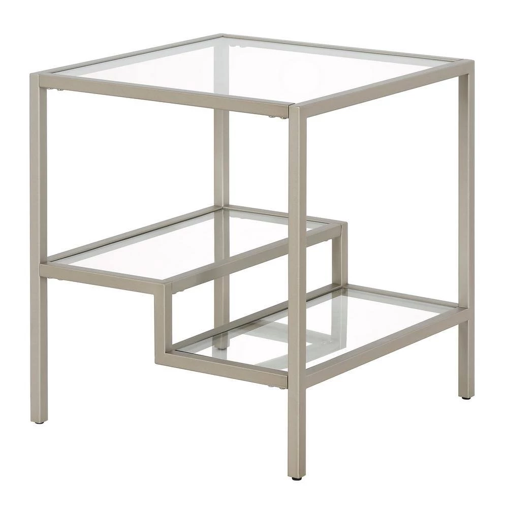 Promo ⭐ Lovett 20 in. Satin Nickel Square Glass Side Table with Glass Shelves by Meyer&Cross ❤️ 4 Promo ⭐ Lovett 20 in. Satin Nickel Square Glass Side Table with Glass Shelves by Meyer&Cross ❤️ - Image 2