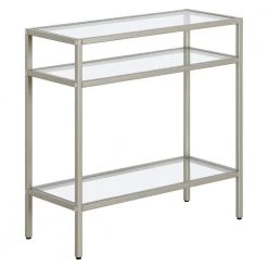 Hot Sale 🥰 Sivil 24 in. Satin Nickel Rectangular Glass Side Table by Meyer&Cross 🔔