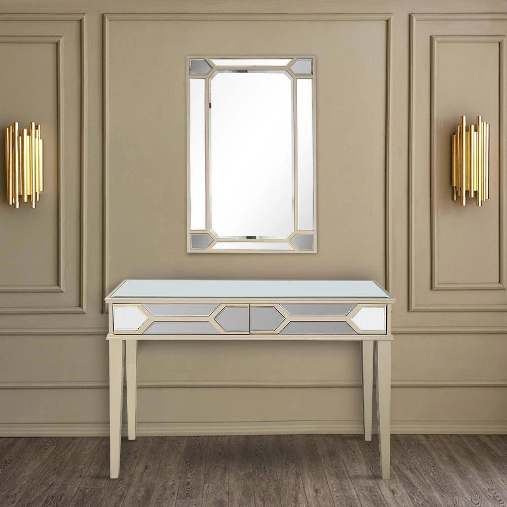 Outlet ⌛ Keeley 48 in. Silver Rectangle Mirrored Glass Console Table with Drawers by Camden Isle 😉 10 Outlet ⌛ Keeley 48 in. Silver Rectangle Mirrored Glass Console Table with Drawers by Camden Isle 😉 - Image 8
