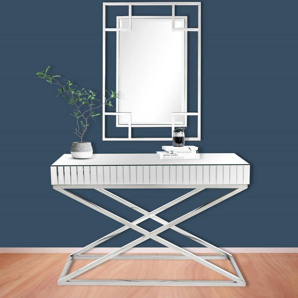 Best Sale 😉 Kinney 48 in. Rectangle Silver Glass Console Table by Camden Isle 🌟 10 Best Sale 😉 Kinney 48 in. Rectangle Silver Glass Console Table by Camden Isle 🌟 - Image 8