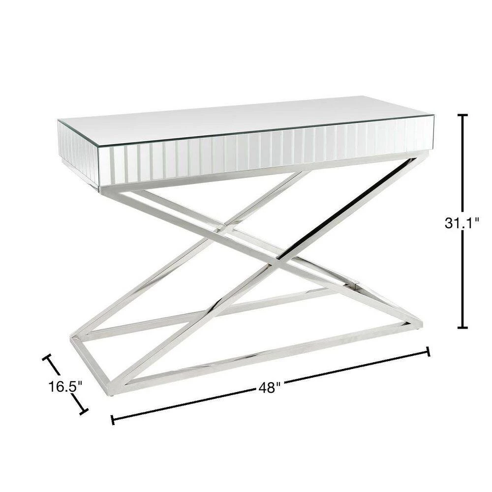 Best Sale 😉 Kinney 48 in. Rectangle Silver Glass Console Table by Camden Isle 🌟 5 Best Sale 😉 Kinney 48 in. Rectangle Silver Glass Console Table by Camden Isle 🌟 - Image 3