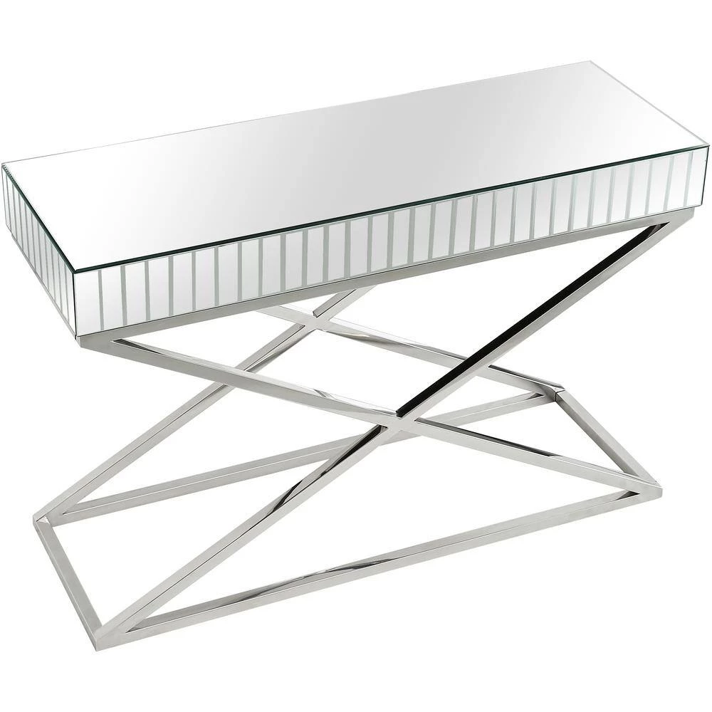 Best Sale 😉 Kinney 48 in. Rectangle Silver Glass Console Table by Camden Isle 🌟 6 Best Sale 😉 Kinney 48 in. Rectangle Silver Glass Console Table by Camden Isle 🌟 - Image 4