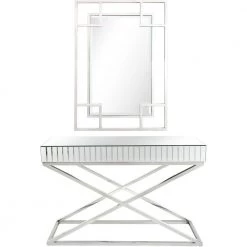 Outlet 👏 Kinney 48 in. Rectangle Silver Glass Console Table with Wall Mirror by Camden Isle 🌟