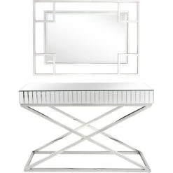 Outlet 👏 Kinney 48 in. Rectangle Silver Glass Console Table with Wall Mirror by Camden Isle 🌟 -Outlet Camden Isle Store silver camden isle console tables 86531 c3 1000