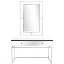 Best Sale 🧨 Addison 48 in. Rectangle Silver Glass Console Table with Wall Mirror by Camden Isle 🔔