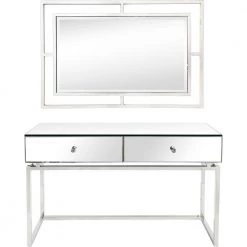 Best Sale 🧨 Addison 48 in. Rectangle Silver Glass Console Table with Wall Mirror by Camden Isle 🔔 -Outlet Camden Isle Store silver camden isle console tables 86540 c3 1000