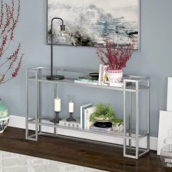 Cheap ⭐ Uriel 52 in. Silver Rectangle Glass Console Table by Meyer&Cross ✔️ -Outlet Camden Isle Store silver meyer cross console tables at1041 4f 1000
