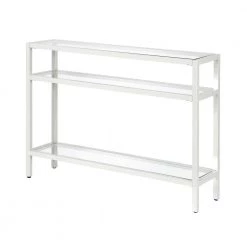 Best Pirce ✨ Sivil 42 in. White Standard Rectangle Glass Console Table with Storage by Meyer&Cross 🌟 -Outlet Camden Isle Store white meyer cross console tables at0434 1f 1000