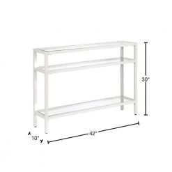 Best Pirce ✨ Sivil 42 in. White Standard Rectangle Glass Console Table with Storage by Meyer&Cross 🌟 -Outlet Camden Isle Store white meyer cross console tables at0434 40 1000