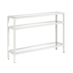 Best Pirce ✨ Sivil 42 in. White Standard Rectangle Glass Console Table with Storage by Meyer&Cross 🌟 -Outlet Camden Isle Store white meyer cross console tables at0434 c3 1000