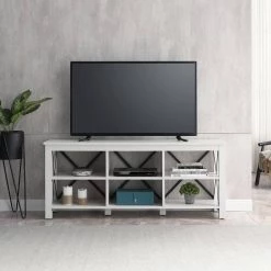 New 🌟 Sawyer 58 in. White TV Stand Fits TV's up to 65 in. by Meyer&Cross ⭐ -Outlet Camden Isle Store white meyer cross tv stands tv1009 31 1000
