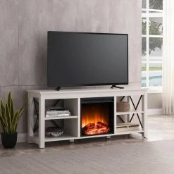 Outlet 😍 Sawyer 58 in. White TV Stand Fits TV's up to 65 in. with Log Fireplace Insert by Meyer&Cross 🎁 13 Outlet 😍 Sawyer 58 in. White TV Stand Fits TV's up to 65 in. with Log Fireplace Insert by Meyer&Cross 🎁 -Outlet Camden Isle Store white meyer cross tv stands tv1011 1f 1000