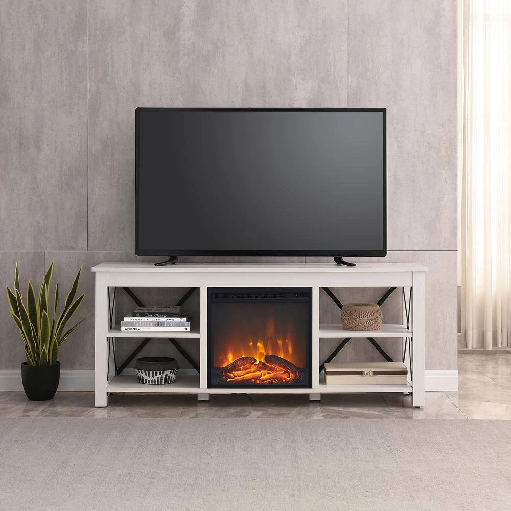 Outlet 😍 Sawyer 58 in. White TV Stand Fits TV's up to 65 in. with Log Fireplace Insert by Meyer&Cross 🎁 9 Outlet 😍 Sawyer 58 in. White TV Stand Fits TV's up to 65 in. with Log Fireplace Insert by Meyer&Cross 🎁 - Image 7