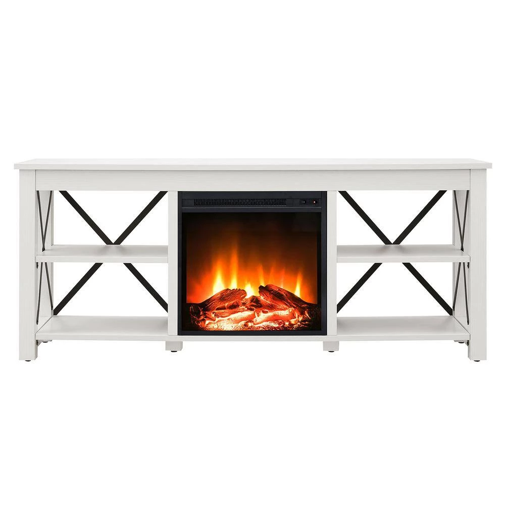 Outlet 😍 Sawyer 58 in. White TV Stand Fits TV's up to 65 in. with Log Fireplace Insert by Meyer&Cross 🎁 5 Outlet 😍 Sawyer 58 in. White TV Stand Fits TV's up to 65 in. with Log Fireplace Insert by Meyer&Cross 🎁 - Image 3