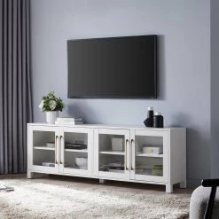 Outlet 👍 Quincy 68 in. White TV Stand Fits TV's up to 80 in. by Meyer&Cross 😍 -Outlet Camden Isle Store white meyer cross tv stands tv1031 4f 1000