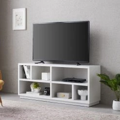 Coupon 👍 Bowman 58 in. White TV Stand Fits TV's up to 65 in. by Meyer&Cross 🌟 -Outlet Camden Isle Store white meyer cross tv stands tv1037 4f 1000